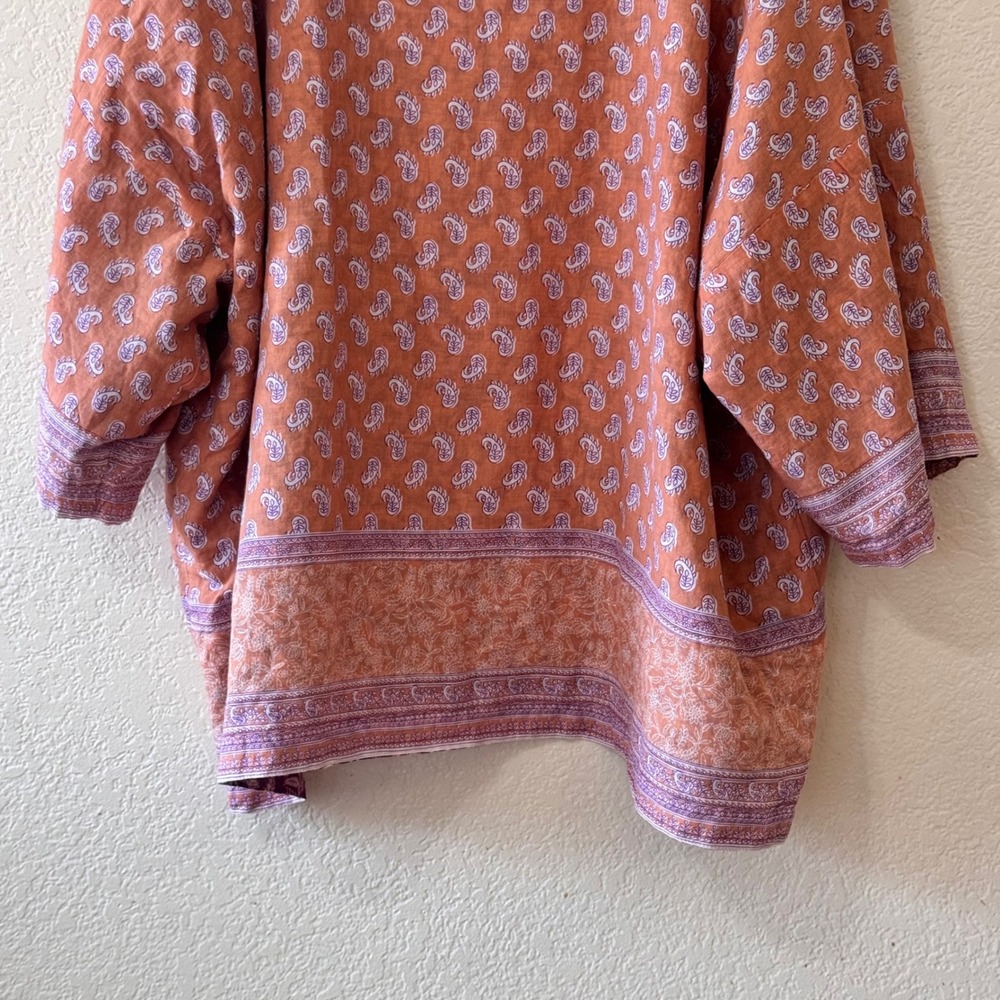 J.Jill Reversible Kimono Cardigan Purple Floral Orange Paisley Cotton S-L - Picture 13 of 15